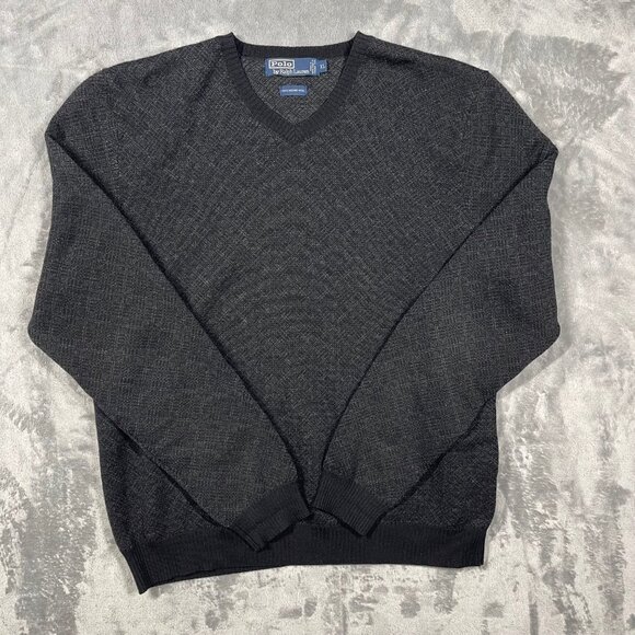 Polo Ralph Lauren V-Neck Gray Sweater 100% Merino Wool Mens XL - Picture 1 of 7